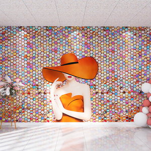 网红炫彩格子墙纸真银色亮片拍照高级背景墙ktv服装店壁纸美容院