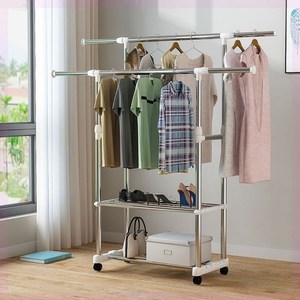 小型伸缩衣架晾衣架上下挂衣杆横杆阳台大号组合式落地衣架子金