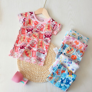出口日本外贸婴儿柔软吸汗速干衣服夏季短袖网眼面包超人童装T恤