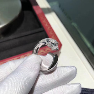 cartier/卡地亚豹头戒指18k白金玫瑰金镶钻满钻开口虎头男女戒指