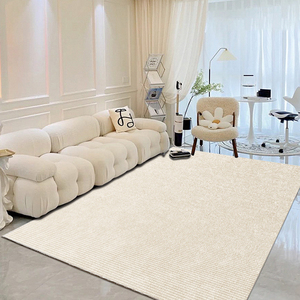 纯色亚麻客厅地毯2024新款简约风高级白色短毛儿童卧室房间地垫厚