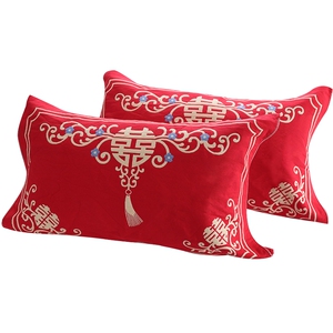 红枕巾套红色一对毛巾结婚喜字陪嫁全棉双喜枕头巾情侣用品婚庆用