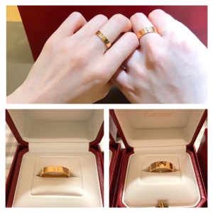 cartier卡地亚 经典款love戒指 18k玫瑰金宽版 窄版情侣对戒 婚戒