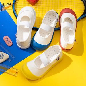 新款2024女童白鞋幼儿园网鞋小白鞋布鞋幼稚园舞蹈男童宝宝小篓鞋
