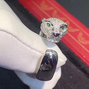 卡地亚豹头戒指18k玫瑰金白金无钻半钻开口豹子男女 对戒 项链