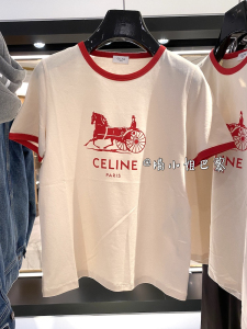喵小姐巴黎 celine赛琳22春夏新款红色字母logo马车短袖t恤上衣女