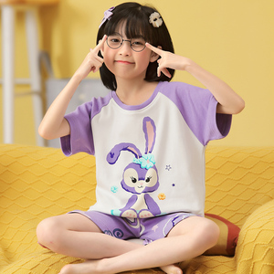 女童10-12岁短袖宝宝睡衣夏季纯棉儿童薄款中大童女孩家居服套装