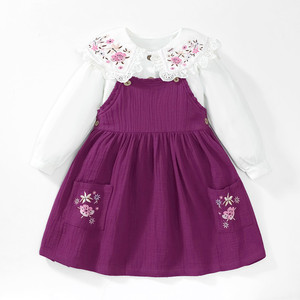 女童背带裙秋装连衣裙洋气紫色套装新款儿童欧美风白色衬衫吊带裙