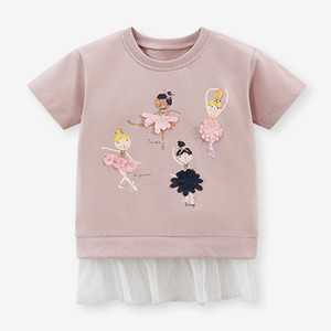 女童纯棉中长款短袖T恤裙衫夏季新款薄儿童宝宝粉色洋气圆领上衣8