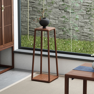 新中式花架黑胡桃木花几置物架实木花架子客厅边几落地式轻奢简约