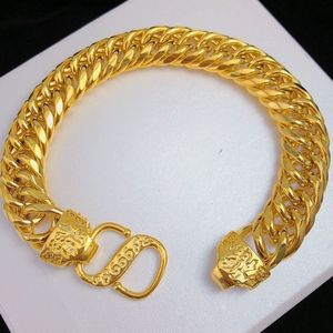 越南沙金男士精品加厚金福字坦克扁手链黄金色貔貅福大号老板手链