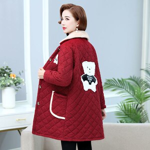 妈妈罩衣冬加绒加厚女外穿围裙不带帽中长外套毛领妈妈装居家棉服