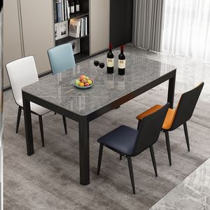 轻奢餐桌椅组合时尚钢化玻璃吃饭桌子家用现代简约长方形餐桌北欧