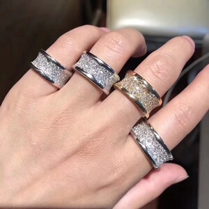 bvlgari/宝格丽小蛮腰戒指18k玫瑰金白金满钻弹簧经典男女对戒