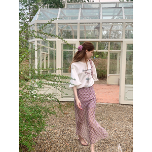 SourceWithU 夏日葡萄冻 紫色雪纺菱格半裙设计感小众长款半身裙