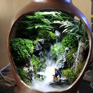 网红陶罐生态微景观造景水陆缸假山石头素材装饰摆件中式陶瓷盆景
