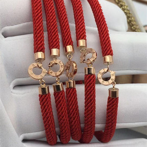 bvlgari/宝格丽红绳手链18k玫瑰金男女情侣无钻黑绳百搭小孩手绳