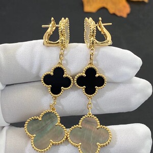 18k玫瑰金van cleef & arpels/梵克雅宝耳钉四叶草三花女耳环