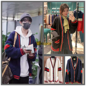 香港正品直邮代购gucci古驰v领编织条纹针织开衫毛衣外套肖战同款