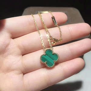 正品代购梵克雅宝格丽项链 四叶草18k玫瑰素金镶嵌红玉髓带钻小号