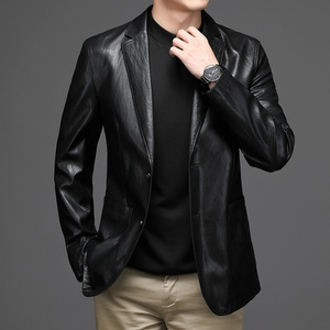 无间道梁朝伟同款皮衣秋冬新款西服商务修身西装领外套上衣夹克男