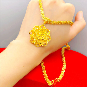 周大福星24k越南沙金999黄金凤尾女项链粗大花吊坠不掉色婚庆首饰