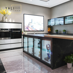 雅立全屋定制现代简约轻奢极简整体橱柜微晶玻璃板石英石台面定做