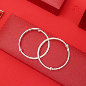 宝庆银楼宝宝足银手镯百日周岁生日童真光圈磨砂儿童送礼