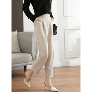 辰璞cpoo西装裤女2023春款新款休闲西裤女米色直筒裤子垂感阔腿裤