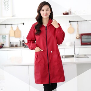 围裙衣服女前扣时尚韩版加长款护衣罩衣大人女工作服家用厨房防