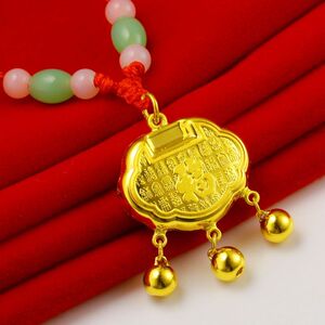 糊涂老庙祝正品 黄金锁吊坠999足金儿童长命锁百命小金锁男女宝宝