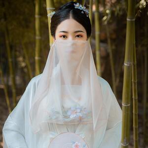 汉服周边珍珠绣花面纱百搭配饰防晒遮阳古风蒙面遮脸纱巾女