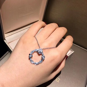 piaget伯爵玫瑰花环项链纯18k金双环满钻单花锁骨链同款耳钉耳环