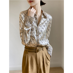 ing&lv/缨旅字母印花重磅真丝衬衫女长袖2022春季法式复古桑蚕丝