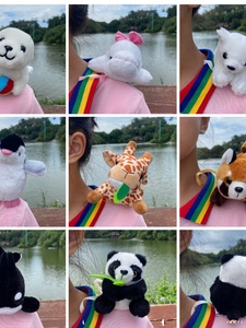 动物园同款趴肩膀的衣服站肩公仔带磁铁毛绒玩偶儿童玩具熊猫鲸鱼