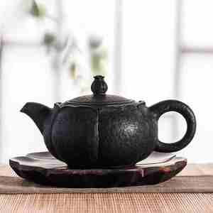 如忆堂 冰碛岩莲花茶壶 紫湘墨玉泡茶壶单壶新中式石茶具纯手工