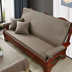 红实木质沙发坐垫带靠背连体套装老式春秋椅中式防滑垫子四季通用