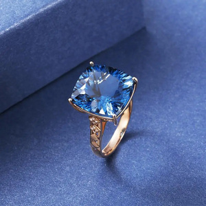 2024新款镶嵌托帕蓝水晶石戒指女S925银气质大方时尚百搭宝石指环