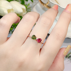 【糖果】碧玺水晶戒指S925银个性时尚精美橄榄绿艳红彩色宝石指环