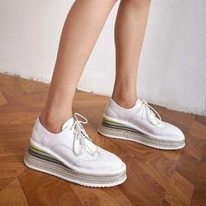 百丽松糕鞋女真皮坡跟女单鞋