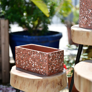 绿色圆形h水磨石长方形小花盆石制小花器北欧风粉色圆柱花器摆件