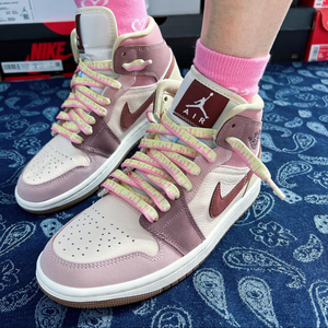 适配air jordan 1 mid红豆奶茶粉色渐变泼墨反光ins腰果花aj1鞋带