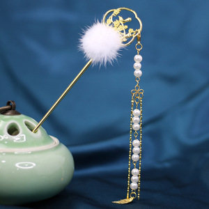 毛球金色发钗发簪流苏步摇古代簪子女宋制明制汉服头饰古风发饰