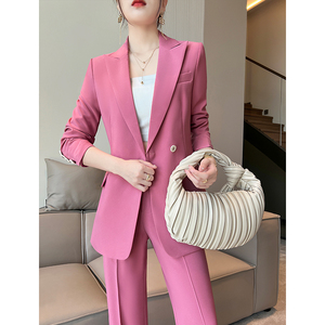 粉色西装套装高端韩版收腰时尚职业气质女神范英伦风ol西服两件套