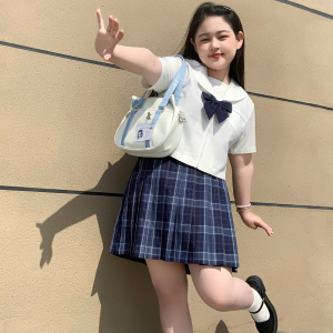 阿车家大码jk制服胖mm正统关西襟札幌襟白无本显瘦长短袖水手服女