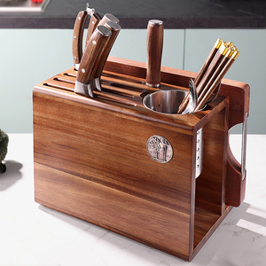 新款刀架置物架多功能厨房家用刀具菜刀菜板筷子筒一体实木收纳架