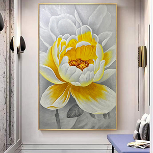 牡丹花手绘油画花开富贵轻奢挂画入户玄关走廊过道装饰画金箔花卉