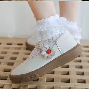 女童配小皮鞋的袜子公主蕾丝舞蹈袜夏季儿童全棉网眼白色学生短袜