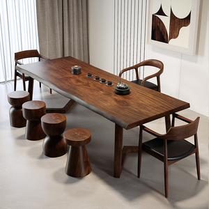 实木茶桌椅组合黑胡桃木色大板茶台客厅家用原木茶几阳台泡茶桌子