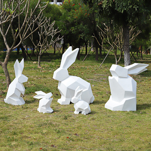 几何兔子玻璃钢户外摆件售楼部草坪动物卡通装饰园林景观小品雕塑